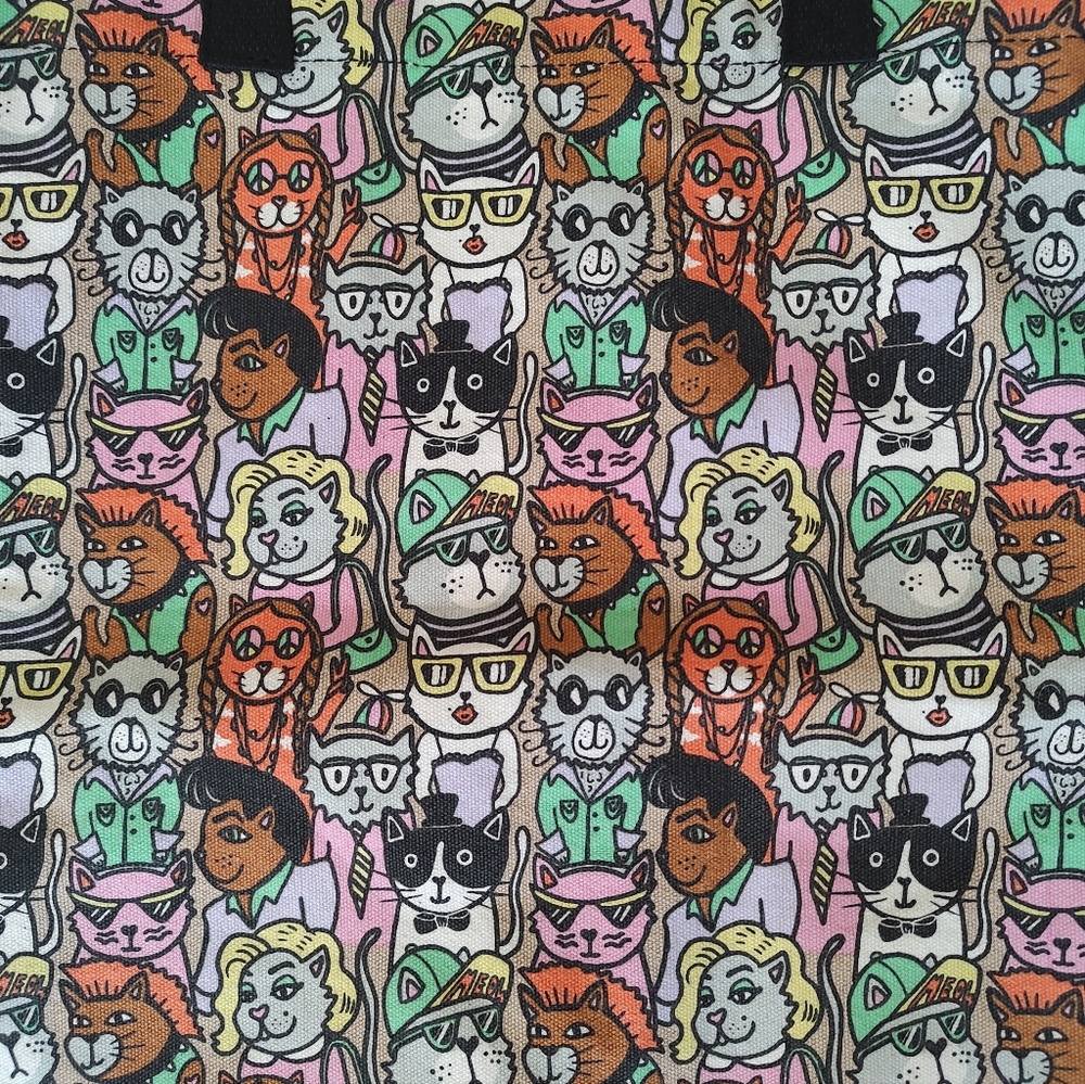Bob's By Skechers Cat Canvas Tote Bag Novelty Animal Print NWT